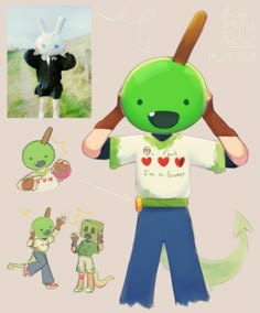 a cartoon character holding a baseball bat over his head and wearing a t - shirt that says i'm so green