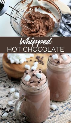 two jars filled with whipped chocolate and marshmallows