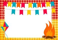 an image of a campfire with buntings and flags on the banner above it