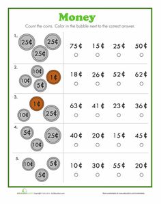 money worksheet for kids to practice counting the numbers in each row and place