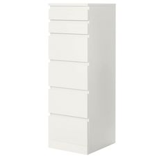 a tall white cabinet with five drawers