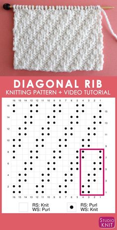 the diagonal rib knitting pattern is shown with two rows of yarn and one row of stitchs