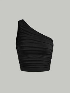 black one shoulder top Shein Black Top, Tops Ideas For Women, Top Una Manga, Shein Tops Shirts, Cute Shein Tops, Tops From Shein, Cropped Shein, Clubbing Tops, One Strap Top