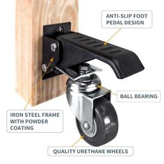 the parts of a casteor wheel on a wooden board