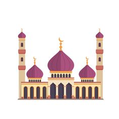 an illustration of a mosque with domes and minas on the roof, in flat style