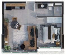 Apartment Loft Ideas, Small Apartment Floor Plans, Hotel Floor Plan, Tiny House Luxury, Interior Design Layout, Interior Design Renderings