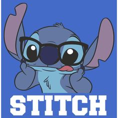 stitch with glasses on it's face and the words stitch in front of it