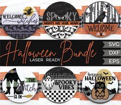 halloween badges and stickers for laser ready, spooky vibes & the witches are here again