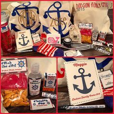 this is a collage of photos with items for an anchor themed baby's shower