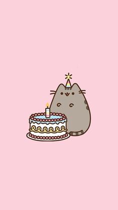 a cat with a birthday cake on it