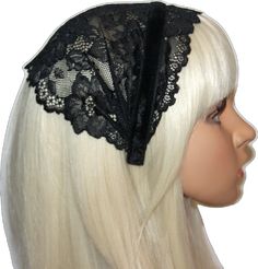 Lace Headband For Party, Lace Party Headband, Long Scarf Styles, Bandana Hair Wrap, Lace Headwrap, Black Mannequin, Chapel Veil Catholic, Christian Head Covering, Chapel Veil