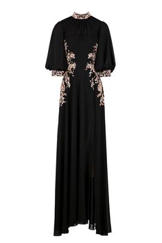 Description Black A-line, Long dress Loose, Short Sleeves Closed neckline Beading, Crepe Dry Clean Evening Dress RTWSS23-60JETBLACK34