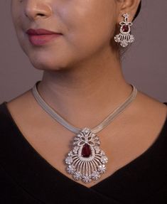 Buy Handcrafted American Diamond Pendant Online in India - Etsy Luxury Hand Set Pendant Jewelry, Luxury Hand-set Pendant Jewelry, Silver Diamond Pendant Jewelry, Hand Set Pendant Fine Jewelry, Formal Jewelry With Diamond Accents In Pendant Shape, Formal Pendant Jewelry With Diamond Accents, Formal Jewelry With Diamond Accents Pendant, Formal Pendant Jewelry With Elegant Design, Luxury Silver Jewelry With Lab Grown Diamonds