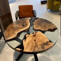 a table made out of wood and glass