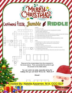 a crossword puzzle for christmas with santa's hat on it