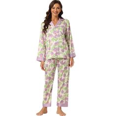 Great for loungewear, nightwear, sleepwear, home bedroom, and daily wear. This loungewear pajama stress for women is constructed of soft satin fabric, comfy, breathable, and skin friendly, making it convenient to take on/off and keep you pretty and comfortable all day. Featuring floral print and elegant style design, soft and comfortable makes you feel cozy all night, enjoy a comfortable sleep and sweet dream. No matter the cozy bedtime, casual home relaxation, laze afternoon, or comfy bath, the Floral Pajama Pants, Long Sleeves Shirts, Floral Long Sleeve Shirt, Floral Pajamas, Women's Sleepwear, Lounge Pajamas, Casual Home, Satin Pyjama Set, Satin Pajamas