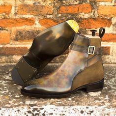 order custom made suede and Patina leather Jodhpur Boots JUDE Patina Style, Double Monk Strap, Botas Chelsea, Green Patina, Green Suede, Monk Strap