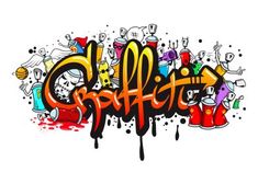 graffiti art with the word graffiti written in orange and black ink on a white background