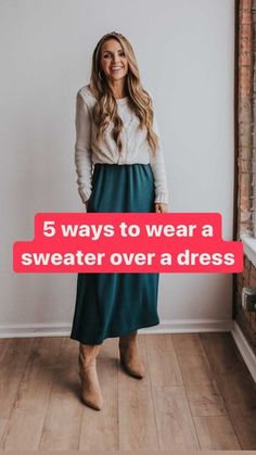 Maxi Dress Styling Winter, Wearing A Sweater Over A Maxi Dress, Layering A Maxi Dress, Maxi With Sweater, Dress And Sweater Outfit Layering, Sweater With Maxi Dress, Winter Dress Layering Outfit, Womans Christmas Outfit, How To Style A Maxi Dress For Winter