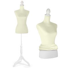 a white mannequin on a stand next to it's head and neck