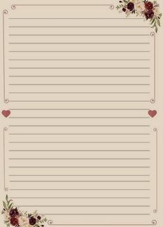 a notepad with flowers and hearts on the top, lined in paper for writing