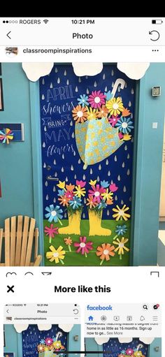 an image of a door decorated with flowers and raindrops, which reads'more like this '