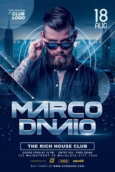 the flyer for marco d'avio, an upcoming club with djs and djs