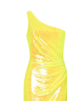 Vivid one-shoulder yellow sparkling wrapped midi dress ➤➤ Milla Dresses - USA, Worldwide delivery Dresses Sparkle, Milla Dresses, Shine Dress, Dress Party Wear, Skirt Details, Sequins Fabric, Dress Weights, Usa Dresses, Wrap Midi Dress