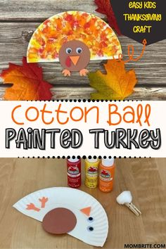 a paper plate with a turkey on it next to some autumn leaves and other crafting supplies