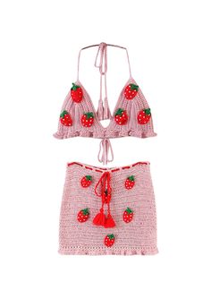 Knitted Two Piece with Strawberry Sweet Ruffles Silver Maxi Dress, Knitted Two Piece, Streetwear Essentials, Baby Tees Y2k, Y2k Baby Tee, Love And Co, Skirt Co Ord, Top Skirt Set, Cargo Skirt