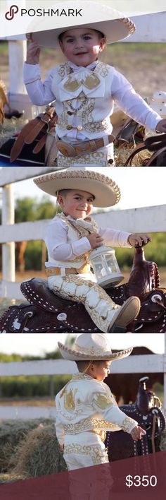 Mexican Charro Suit Boots Belt Hat 8Pc Set Baby Charro Suit Men, White Charro Suit, Charro Outfit For Boys, Suit Boots, Charro Outfit, Charro Suit, Belt Boots, Hacienda Wedding, Toddler Suits