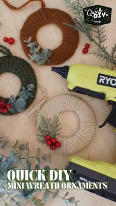 the supplies needed to make wreaths are laid out on a table