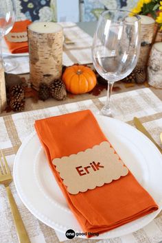 thanksgiving table with personalised napkin that says Erik Wheat Decorations, Place Card Ideas, Thankful Tree, Taking Up Space, Thanksgiving Place Cards, Letter Ornaments