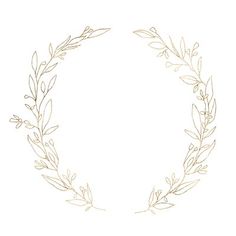 a gold wreath frame with leaves and branches in the center on a white background stock illustration