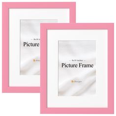 two pink and white frames with the words picture frame in black on each one side