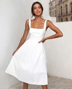 Lasaky - Sleek and Sexy Backless Spaghetti Strap Dress Backless Slip Dress, Solid Dress Casual, Sundresses Women, Gaun Fashion, Long Red Dress, Solid Color Dress, Dress Spring, White Square, White Dresses