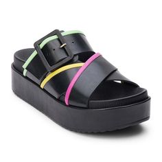 Matisse Micah Sandal  Platform footbed sandal with buckle detail.         Leather upper     Manmade sole     2 in / 5.1 cm heel height     1.75 in / 4.45 cm platform height     Synthetic lining     Molded footbed     Slip on style     Black, Natural     5-11 Medium Stinky Shoes, White Platform Sandals, Fashion Shoes Sandals, Sandal Platform, Footbed Sandals, Comfort Wear, Shoe Closet, Jumpsuit Fashion, Pink Diamond