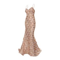 a pink mermaid style dress with gold sequins