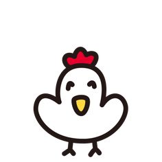 a black and white drawing of a chicken with a red crown on it's head