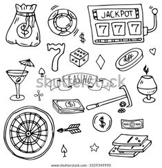 black and white hand drawn casino symbols