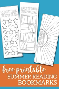 three free printable summer reading bookmarks for kids to color and use on their bookshelves