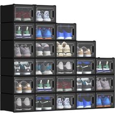 several stacks of shoes are shown in this graphic representation, which shows the size and shape of each shoe