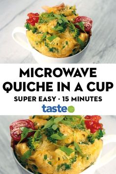 microwave quiche in a cup with text overlay