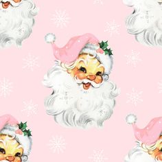 a pink and white santa clause pattern with snowflakes on the background is featured in this christmas wallpaper