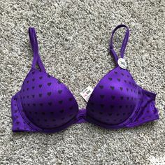 Purple Push Up Plunge Bra From Victoria's Secret, Size 34b Never Worn, New With Tags! Bought This Because I Loved The Color And Pattern, But It Was Too Much Push Up For Me. Comes From A Smoke Free, Pet Free Home. Offers Welcome! Yellow Bra, Victorias Secret Set, High Neck Bra, Purple Bras, Pink Lace Bralette, Vs Bras, Glam Room, Pink Bralette, Cute Bras