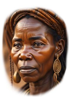 an african woman with large earrings on her head