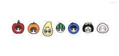 an image of the beatles fruit and vegetable characters in different colors on a white background