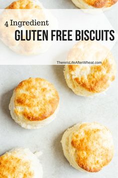 four gluten - free biscuits on a baking sheet with the words, 4 ingredients