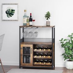 a wine rack with bottles and glasses on it