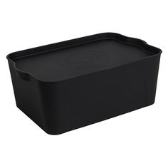 a black plastic container on a white background